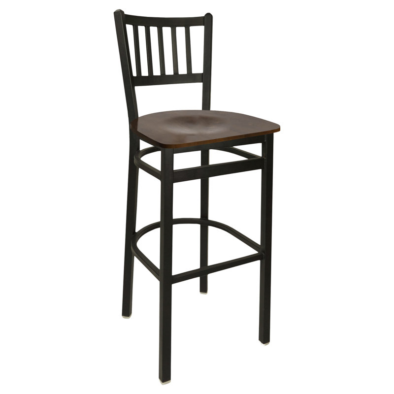 Troy Slat Back Barstool - Walnut Wood Seat - Steel Frame - Sand Black Finish