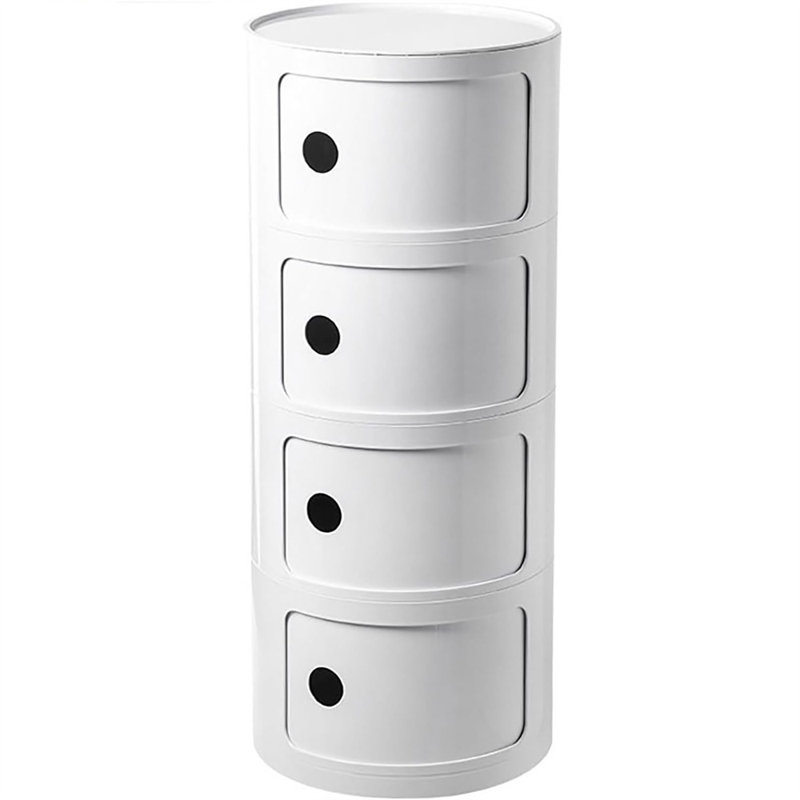 Modern Stackable Round Nightstand with Storage – 4-Tier Side Table Cabinet with Drawers, White