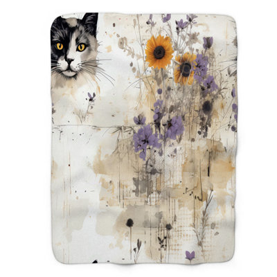 Jeté Meadow Prowling Purr - 1 pièce Sherpa Blan Premium