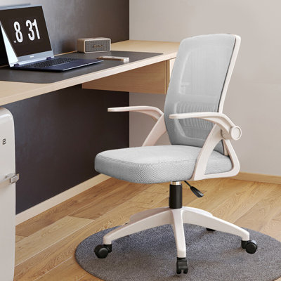XUEGW High Back Breathable Mesh Office Chair Height Adjustable Flip Arms Lumbar Support, Gray