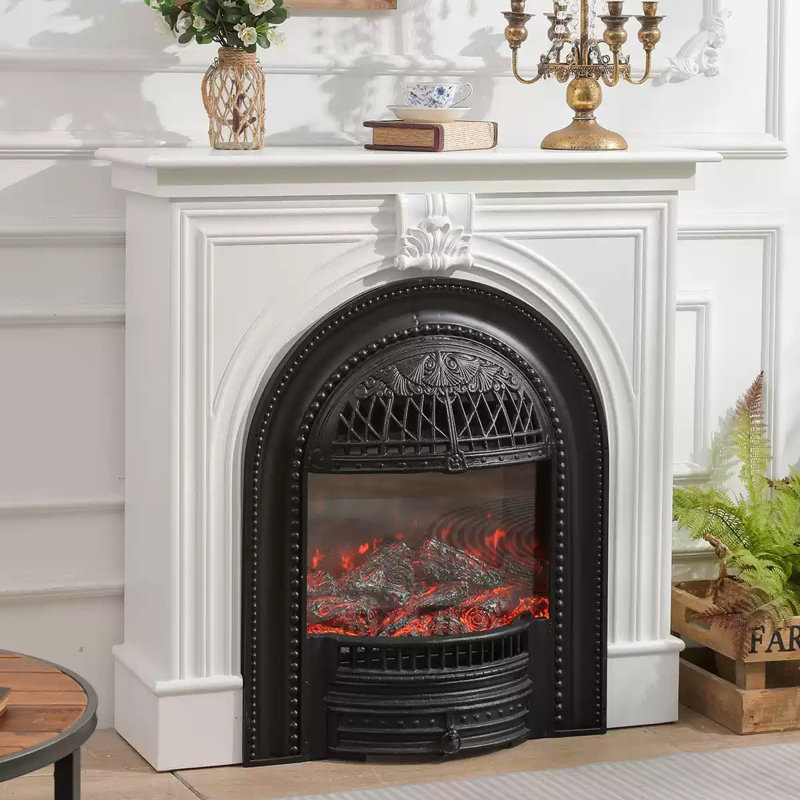 White Black Solid Wood Freestanding Fireplace, White/Black