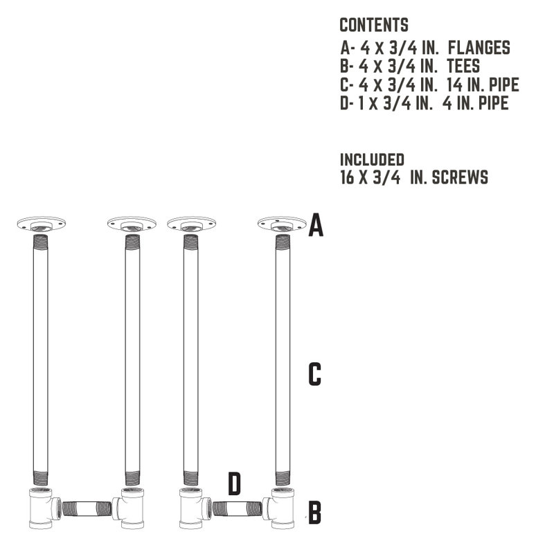 3/4 po Ensemble de pieds de banc robustes de style industriel en «U»