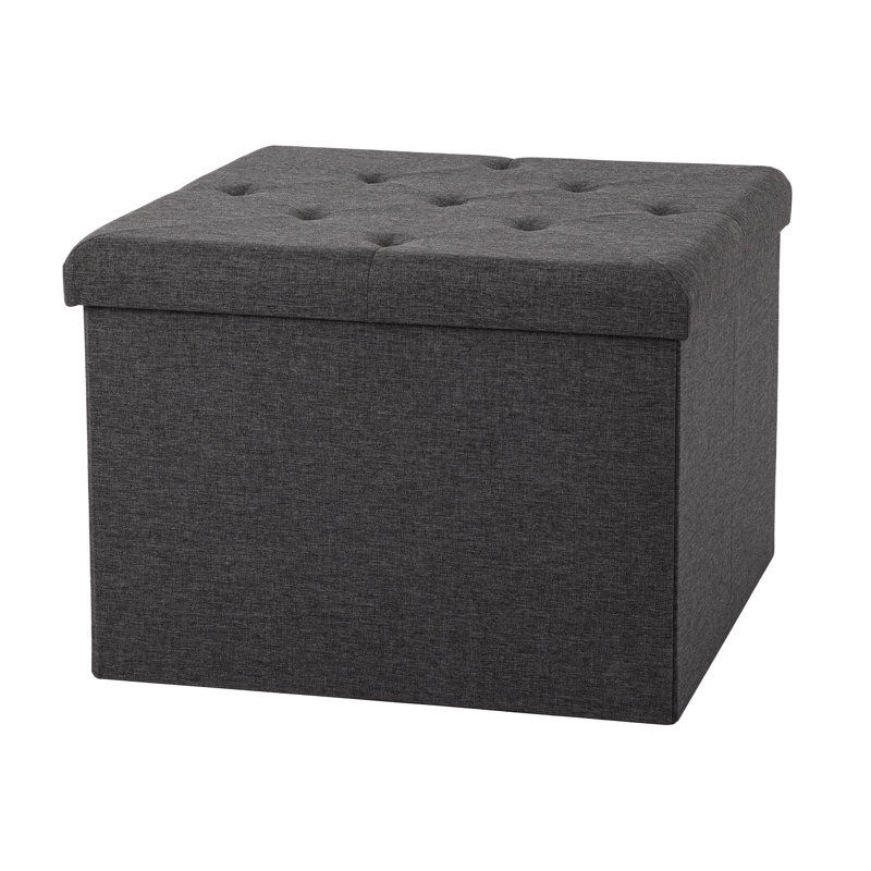 25" Wide Square Storage Ottoman with Reversible Wood Tray