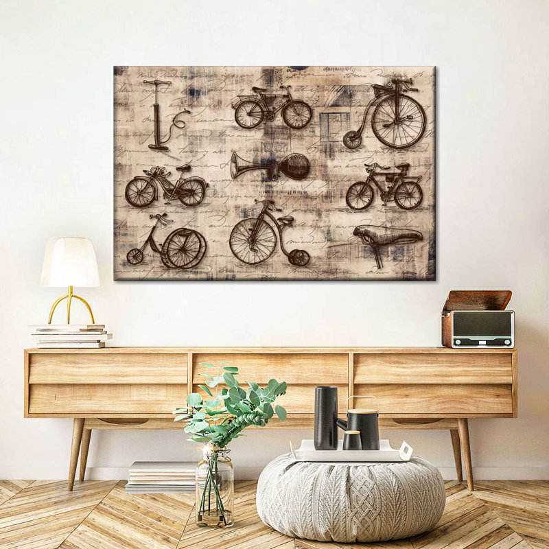 Vélo rétro sur toile rétro, H 8 po x l 12 po x P 1 po