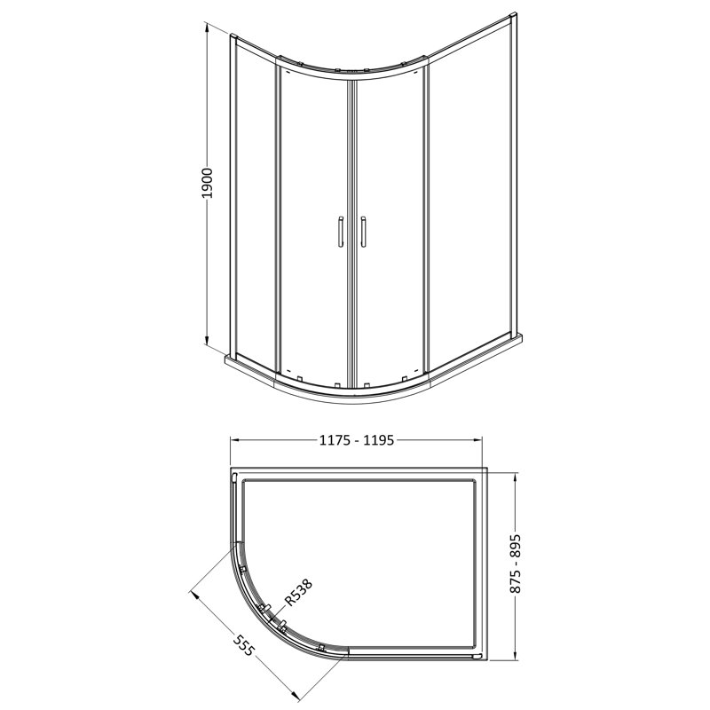 Rene 1900 x 1200 x 900mm Quandrant Shower Enclosure, Chrome