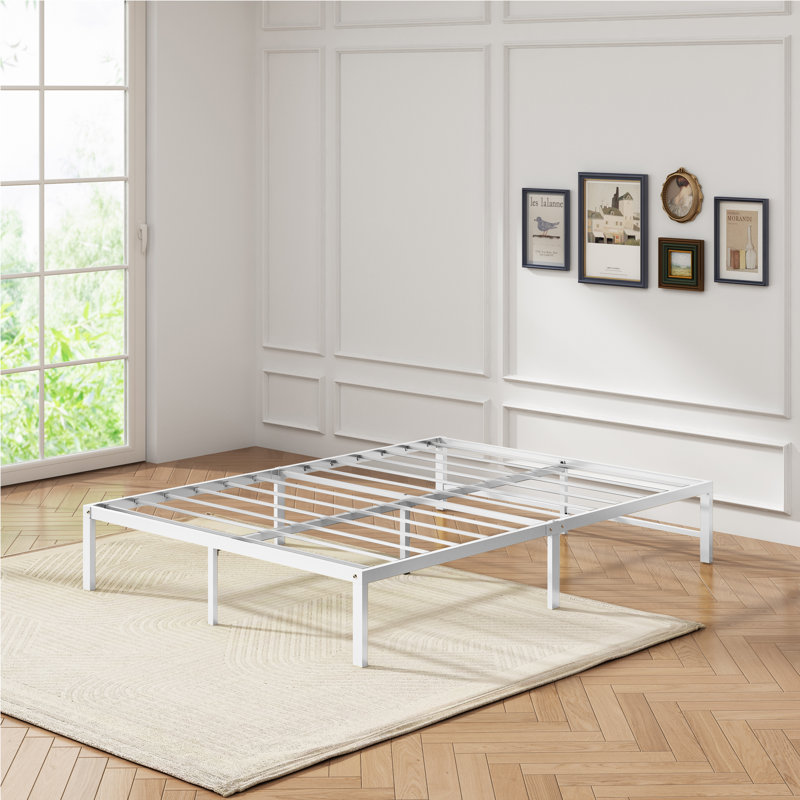 Metal Platform Bed Frame, White, Queen