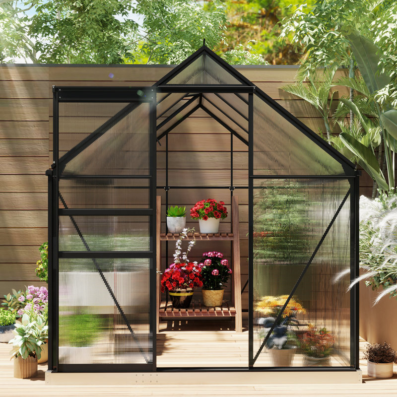 Serre en polycarbonate, serre accessible à pied, Gris,  6 pi x 8 pi x 6,5 pi