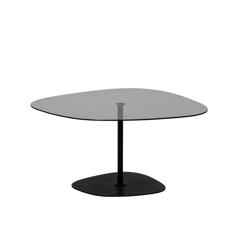 Modern Coffee Table with Tempered Glass Top, Dark Grey & Black, 33.5 x 15.7 x 26.4 inches | Sturdy Metal Legs, Disassembled for Easy Assembly | Industrial & Novelty Design, Perfect for Living Room & Office Spaces