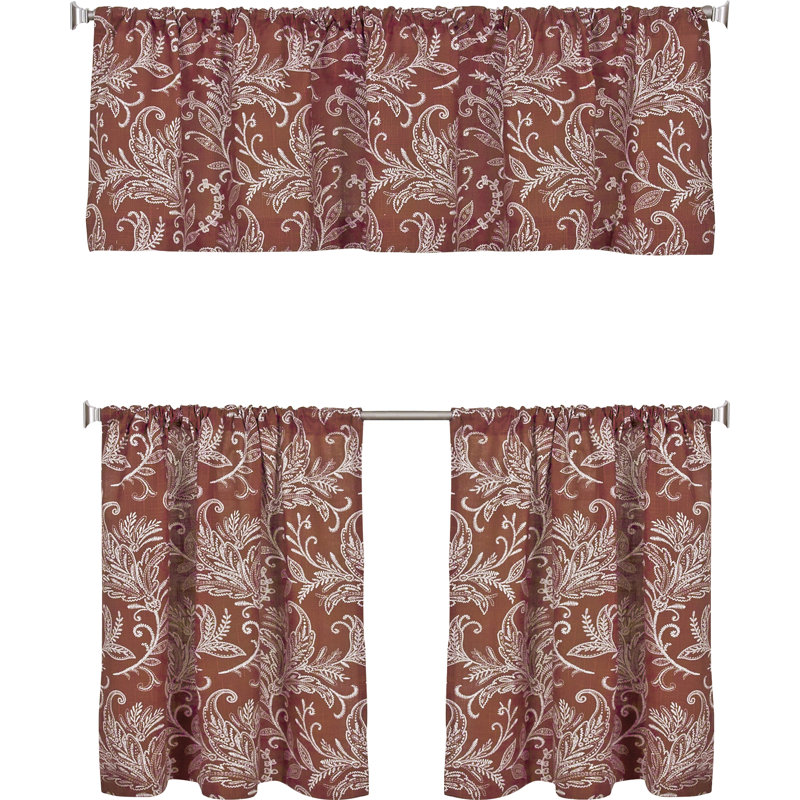 Flora Cotton Damask Tailored Cafe Curtain, Spice, 30" H x 36" W