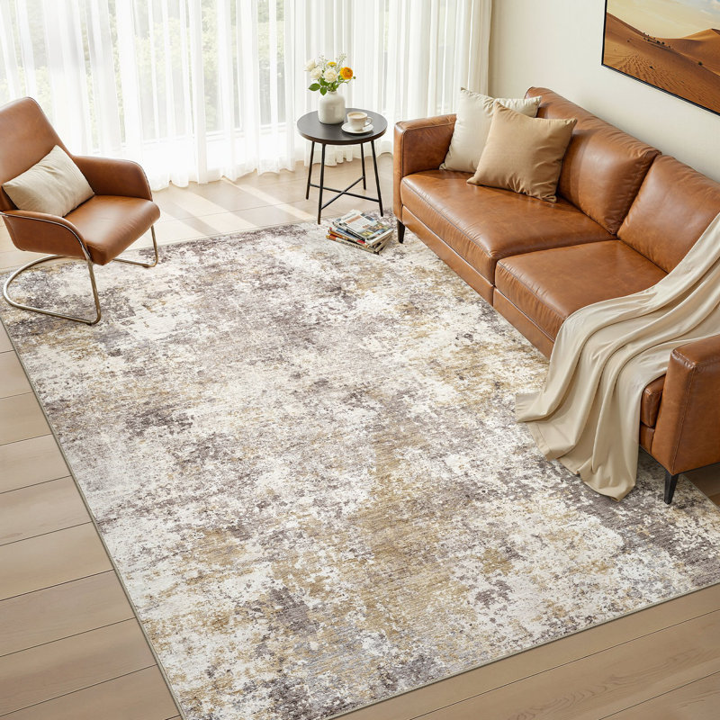 Abstract Modern Boho Area Rug Non-Shedding Low-Pile Carpet for Living Room, Bedroom, or Office, Rectangle 5' x 7'
