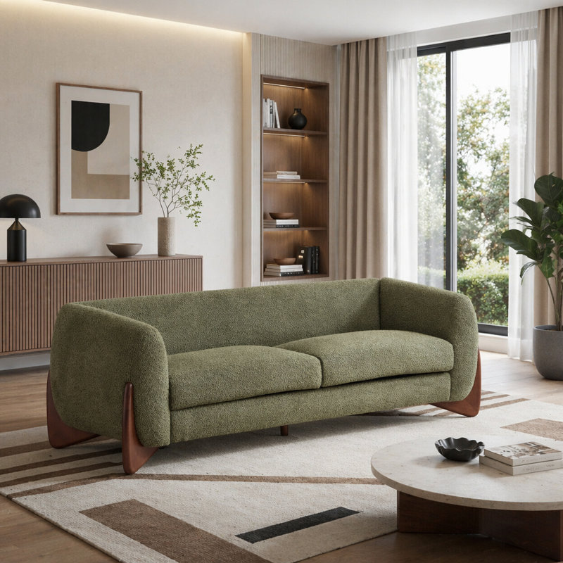 Canapé Boucle Sherpa, Vert olive