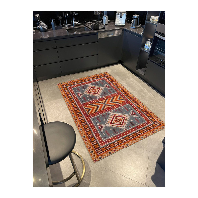 Tapis lavable à la machine avec motif à losanges de couleurs mélangées, Carré 3 pi 3 po