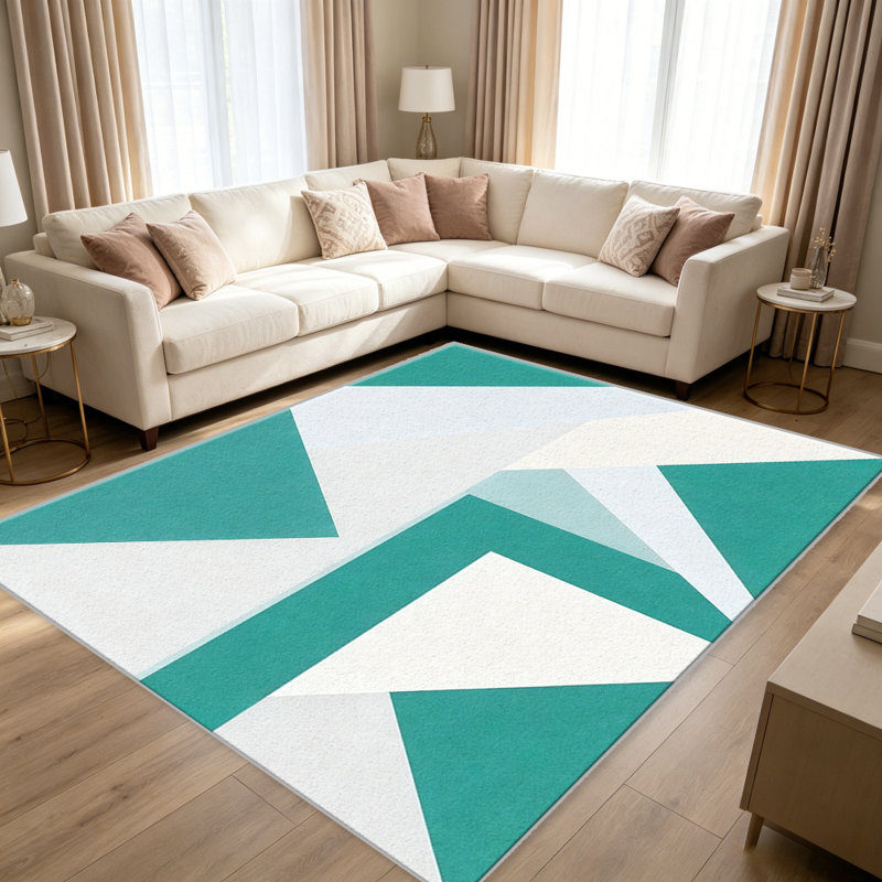 Turquoise Geometric carpet-easy to clean, machine-washable, soft and comfortable; suitable for door mats, kitchens, living rooms, bedrooms, corridors, and laundry areas. Easy to clean, durable carpet for home decoration.