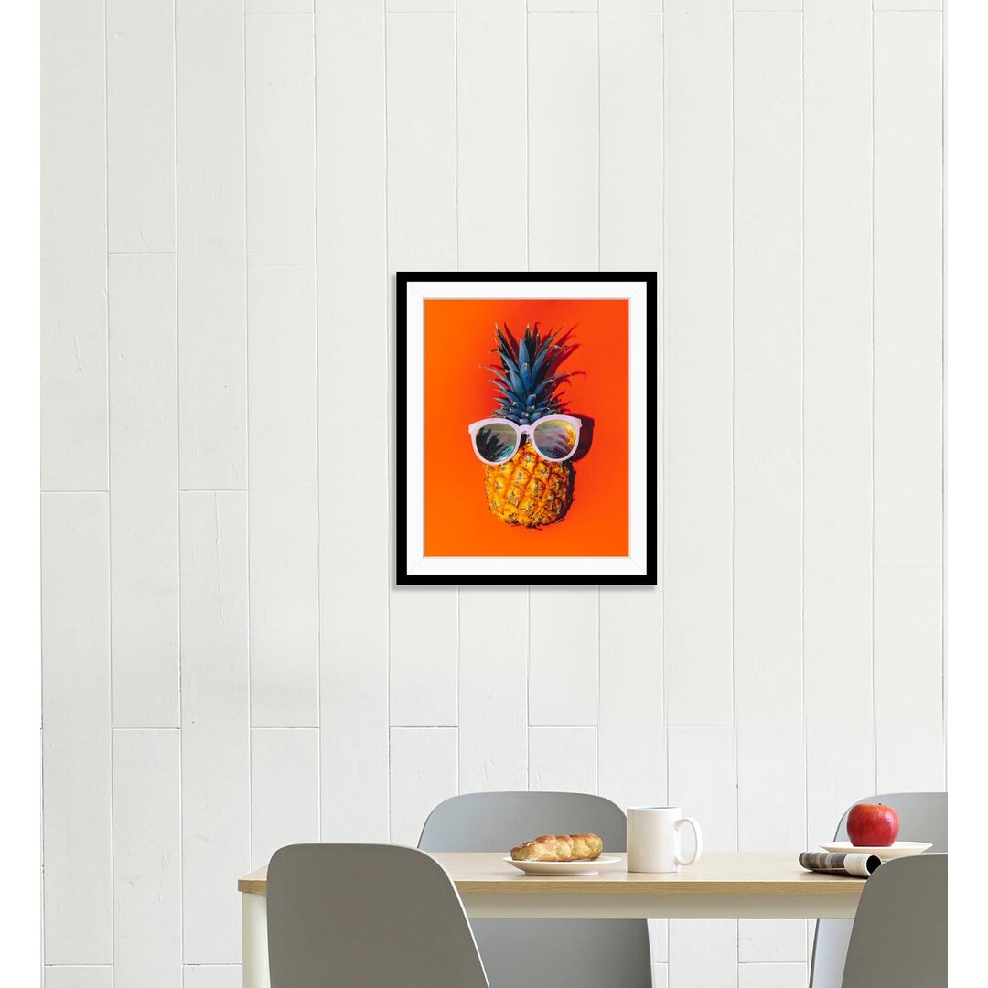 Gerahmtes Poster Ananas mit Sonnenbrille