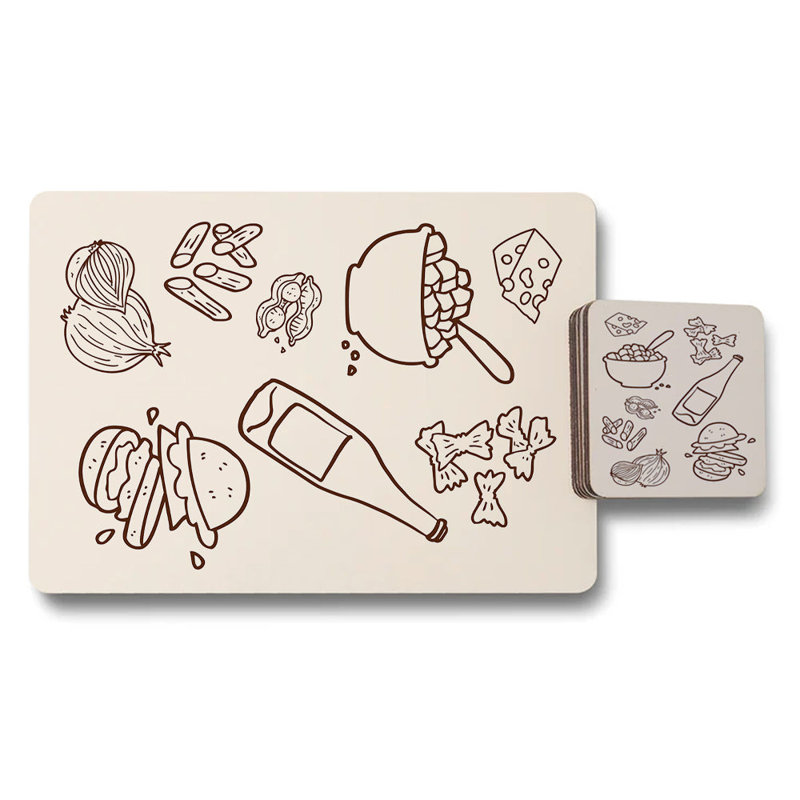 Designer Food Art Placemat And Coaster Set With Wood Bottom Limited Edition For Elegant Dining At Home