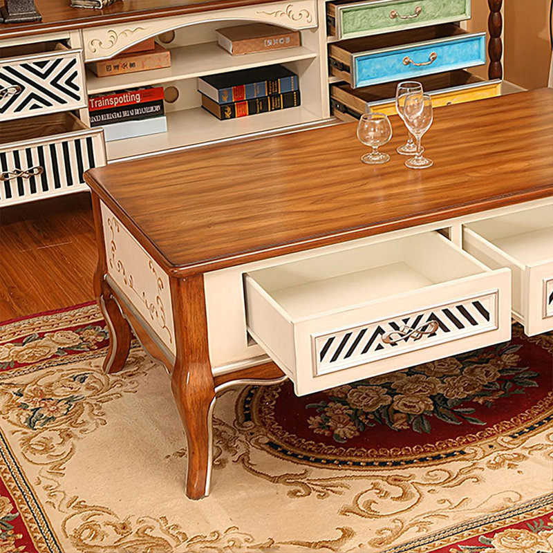 Table basse rectangulaire en bois manufacturé brun et blanc crème