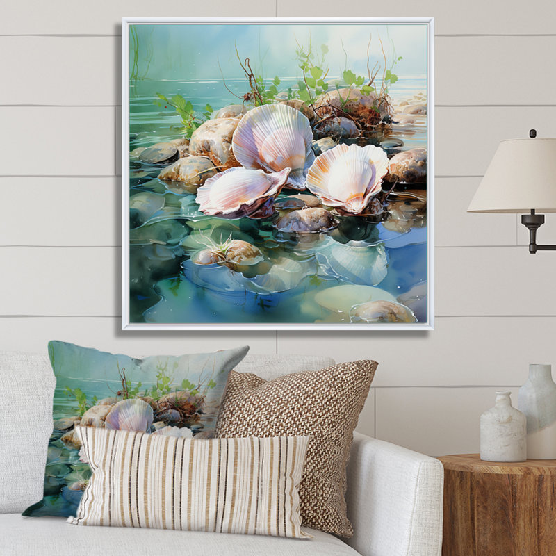 «Animal Clam Marine Harmony» sur toile, H 36 po x l 36 po x P 1,5 po, Cadre flottant blanc