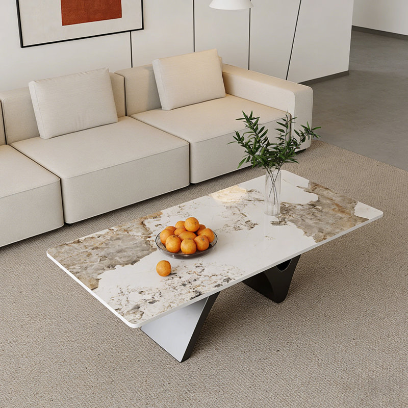 Table basse Modern, H 15,74 po x L 47,24 po x l 23,62 po, Blanc/taupe, Noir