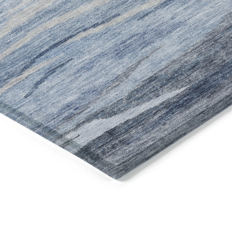 Tapis bleu intérieur / extérieur lavable à la machine Xhevrie, Rectangulaire 8 pi x 10 pi