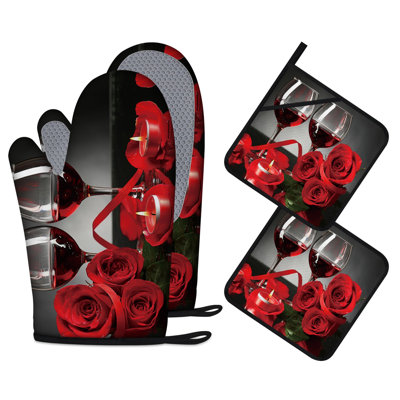 Ensemble de 4 mitaines de four à bougie et porte-casseroles en forme de vin rouge et 4 gants en silicone pour gants de cuisine antidérapants et antidérapants