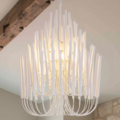 Lustre 6 lumières en bois blanc Morden