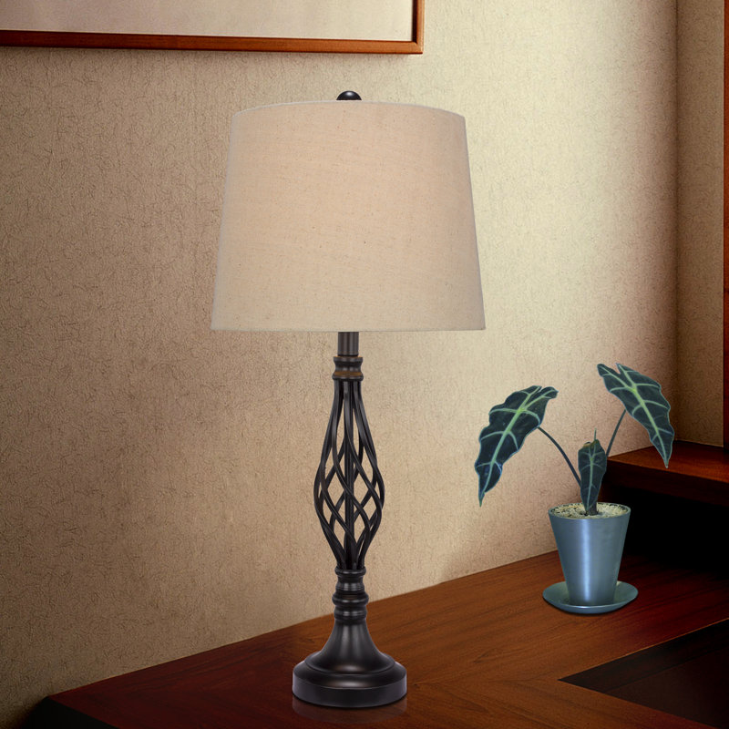 Meniru Metal Table Lamp, Black Base/Oatmeal Shade