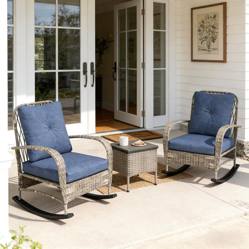 Balcony Furniture Set,3 Piece Wicker Patio Furniture Set, Gray