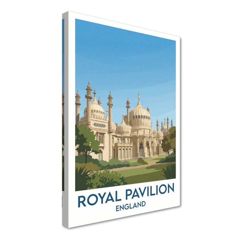 Royal Pavilion, England - Romantic Regency Travel Poster of Brighton's Iconic Pavilion. Giclee Print on Wrapped Canvas. Wall Art, Home Decor - Iconic Buildings & Architecture, England 1 Piece Wrapped Canvas Wall Art