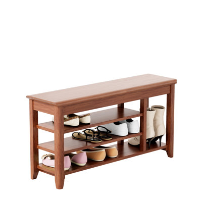 Hallway Solid Wood Shoe Bench, Space - Saving Design, 550 Pound Support, Hidden Storage, Walnut Color, 40.02 Inches Deep, Quick And Easy Setup Entryway Capacity, Soft Close Hinge, Toned, 11.78 Wide,