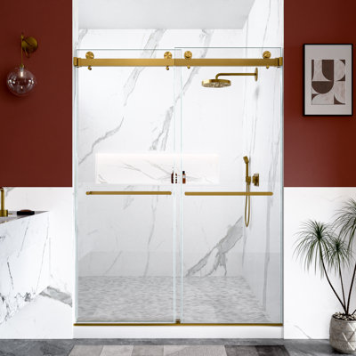 56"-60"W X 80"H Frameless Double Sliding  Shower Door, 3/8 Inches (10Mm) Thick SGCC Tempered Glass Door