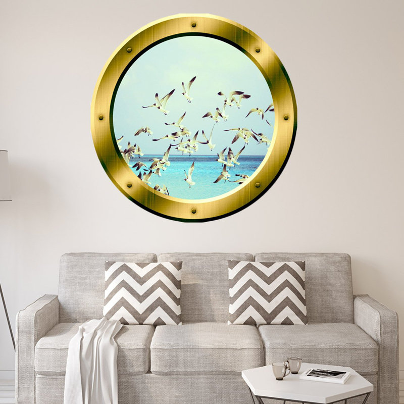 Décalcomanie murale seagulls de troupeau d’oiseaux, H 24 po x l 24 po x P 0,01 po, Or