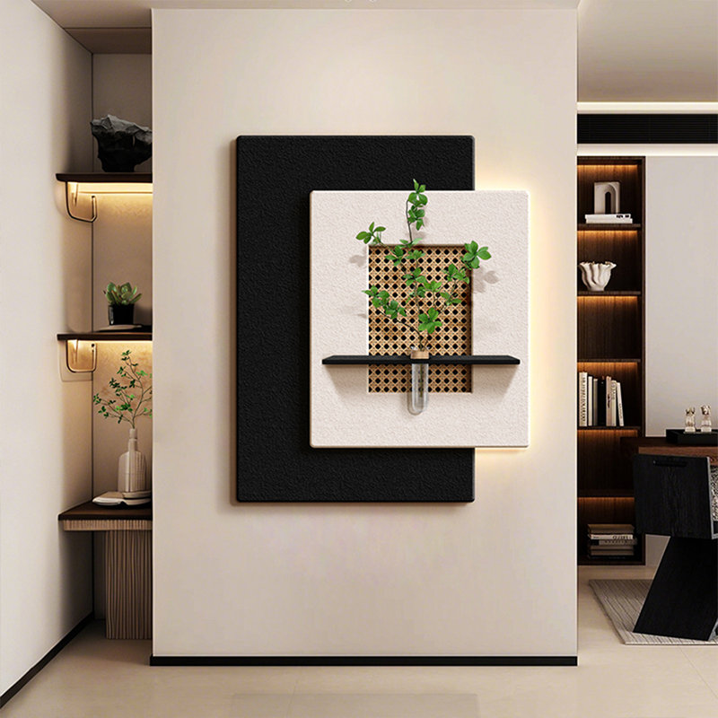 Art mural Mid-Century moderne en toile pour salon, H 31,5 po x l 25,2 po x P 1,97 po, Noir