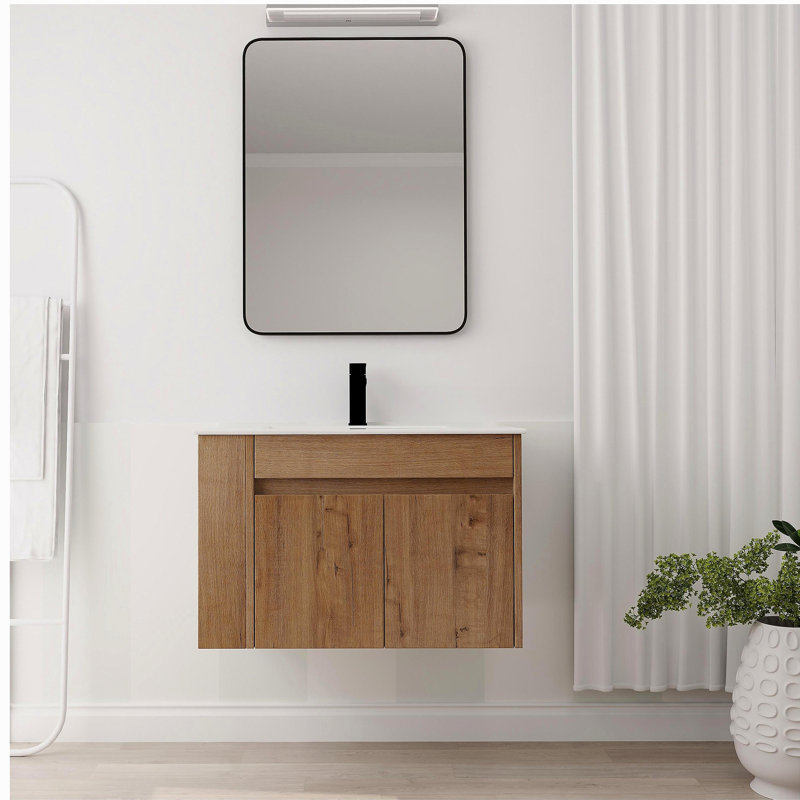Meuble-lavabo de 30 po avec lavabo en céramique et tablettes ouvertes réglables, Blanc