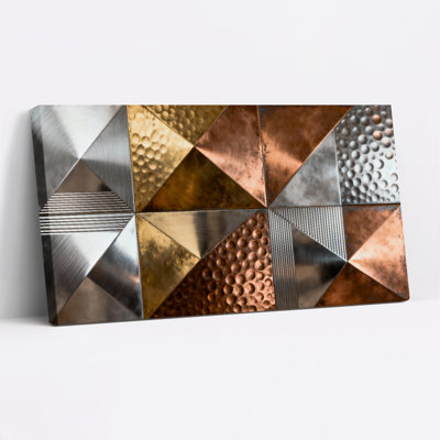 Geometric Metal Texture Abstract Canvas Wrapped Wall Art Oil Painting Print Set Of 1
