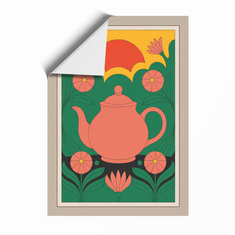 Teapot and Blooms Botanical - Framed Print, Unframed, A1 - 84.1 x 59.4 cm