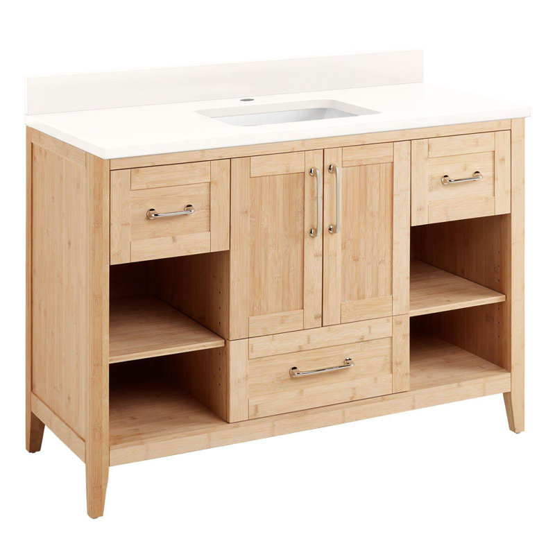 Ensemble de meuble-lavabo simple 48 po avec lavabo encastré rectangulaire Burfield, Quartz blanc arctique, Blanc