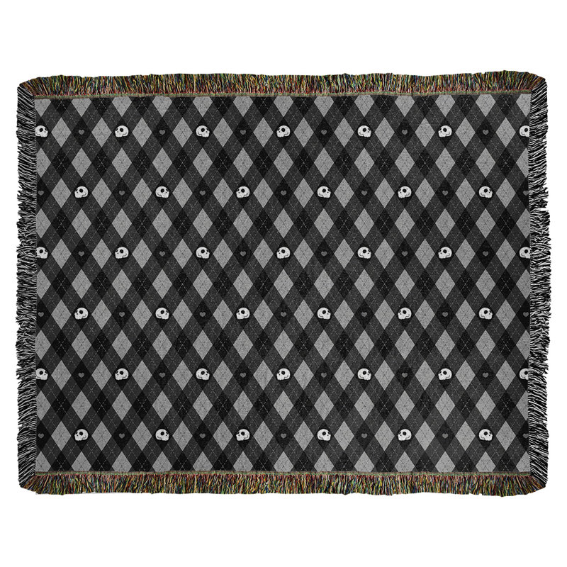 Couverture en coton tissé Katelyn Elizabeth Argyle Skulls, l 50 po x L 60 po, Noir