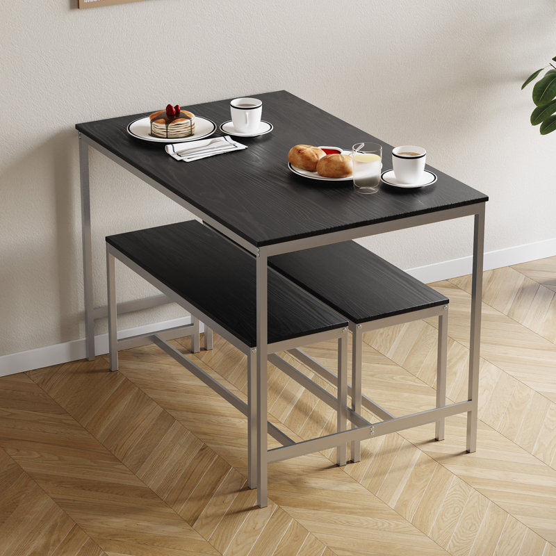 Abneer 4 - Person Dining Set, Black, Black, Silver