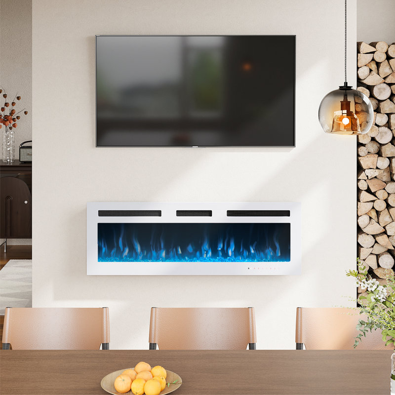Foyer électrique encastré et mural Acoidan, H 16,9 po x l 40 po x P 4,1 po, Blanc