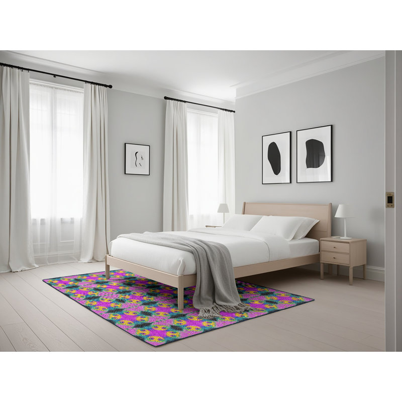 Tapis rose/vert à motifs, Rectangle 5 pi x 7 pi