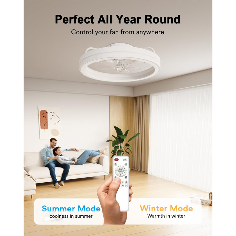 Ventilateur de plafond intelligent de 19 po avec veilleuse, WiFi et Bluetooth à profil bas Lumary de Lumary avec télécommande pour la chambre à coucher, RVBI et mode 42 scènes (blanc)