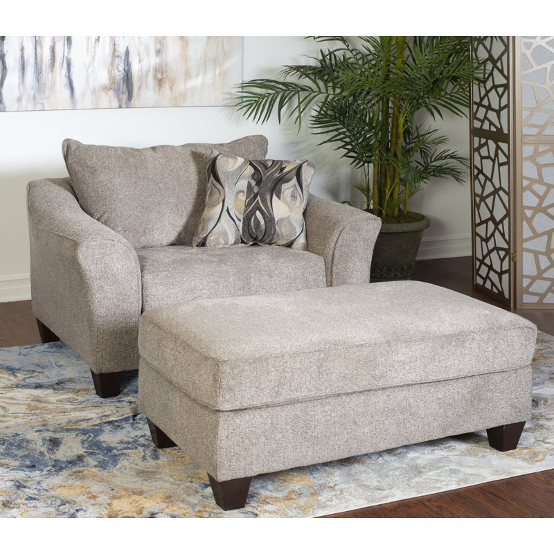 Rabelais Upholstered Armchair with Ottoman, Gray
