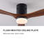 Ventilateur de plafond encastré à profil bas en bois massif de 52 pouces avec lumière, application et télécommande, moteur à courant continu réversible à 6 vitesses, ventilateur à DEL à intensité variable 3CCT et à DEL pour le salon de la chambre à coucher-131129290