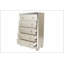 Commode 5 tiroirs à finition argentée traditionnelle avec panneau décoratif en acier inoxydable et poignées suspendues pour un grand rangement