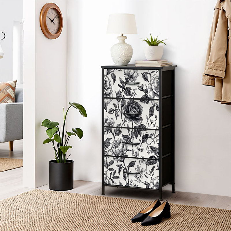 4 Drawer Dresser for Bedroom, Narrow Chest of Drawers, Wooden Top and Study Iron Frame 18"x37.5"-(WxH)