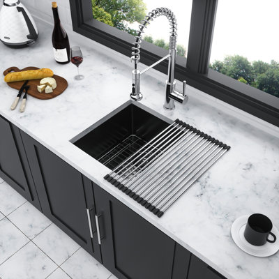 15"X17"X10" Gunmetal Black Undermount Sink, 16G Stainless Steel, To Scratches, Included Drain Assembly And Drying Rack 15X17x10 Inch Nano Technology Surface, Smooth Water Flow,