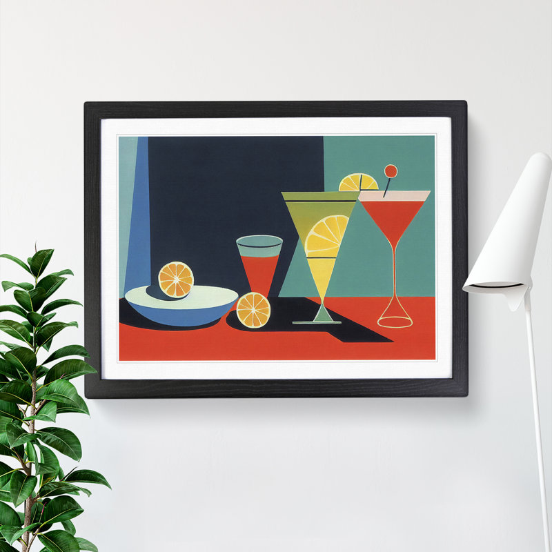 Retro Cocktail Vol.3 - Single Picture Frame Painting, 46cm H x 64cm W x 2cm D, Black Framed