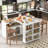 Rolling Kitchen Island With Extended Table, Kitchen Island On Wheels With Led Lights,Power Outlets And 2 Fluted Glass Doors, Kitchen Island With A Storage Compartment And Side 3 Open Shelves-1012420187