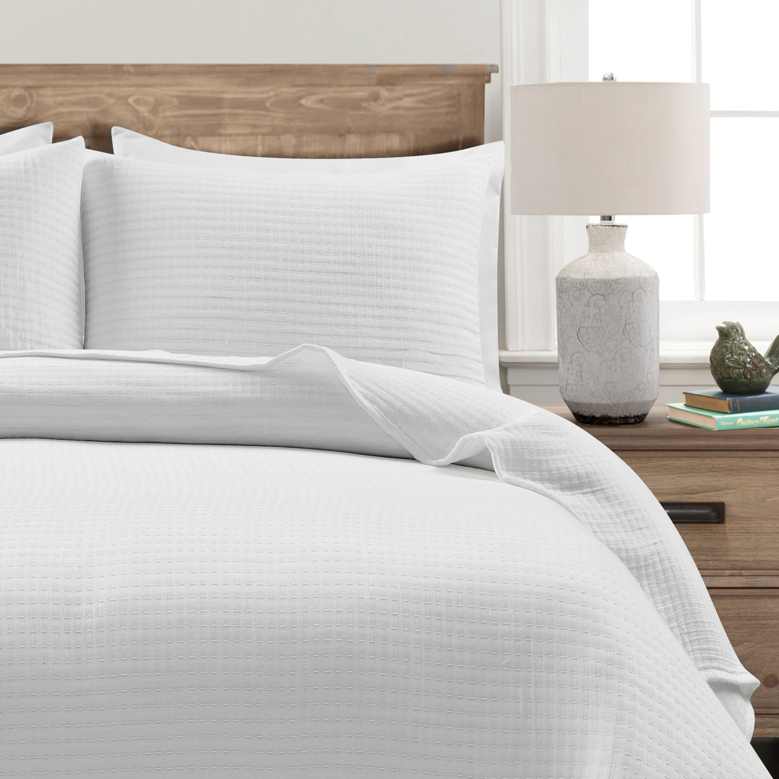 Cotton Quilt Set, Off White, King Quilt + 2 Shams 