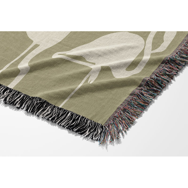 Jeté en mélange de coton Vixo Flamingo, Chartreuse / blanc cassé, L 60 po x l 50 po